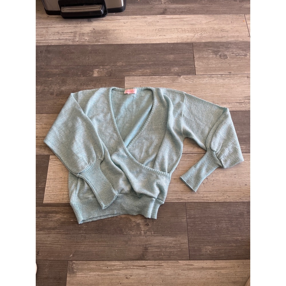 VINTAGE‎ Lerner Light green  Sparkle Wrap Long Sleeve Sweater Blouse